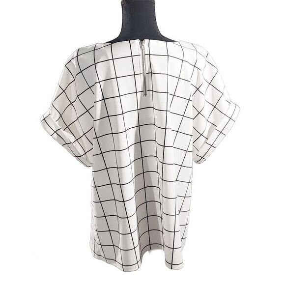 MELLODAY Nordstrom Scoop Neck Short Sleeve Windowpane Print Top Blouse 1X - Picture 4 of 9